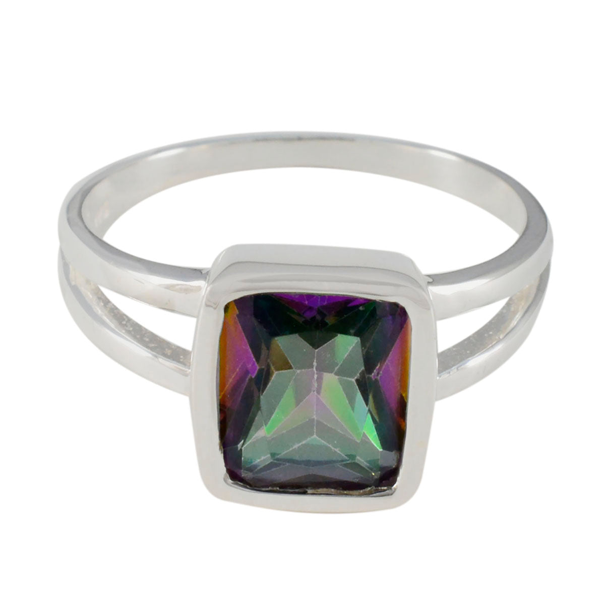 Cecilia Modern Multicolor Ring with Silver Band Mystic Quartz Multicolor