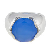Chloe Blue Solitaire Ring with Bold Blue Gemstone Blue Chalcedony Blue