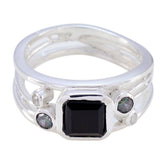 Luisa contemporary black gemstone ring in sterling silver with square black center and accent stones