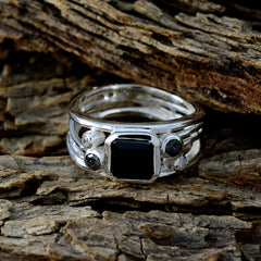 Luisa sterling silver band with square black center stone and accent gems contemporary black gemstone ring