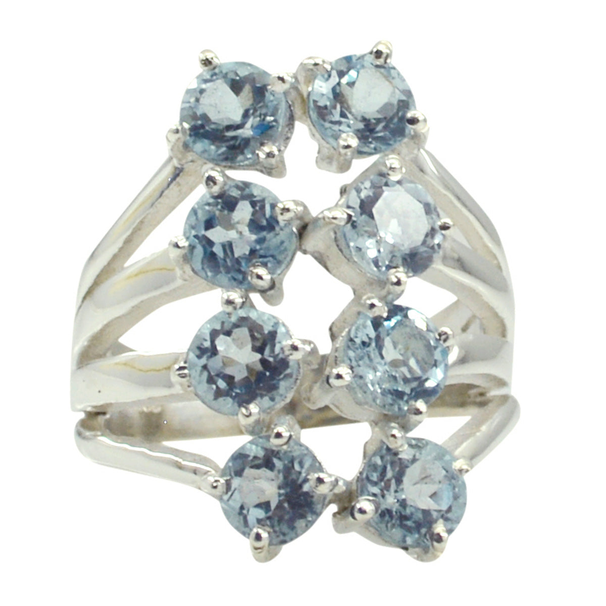 Luisa contemporary blue gemstone ring with multiple round blue stones set in silver band