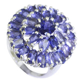 Priya contemporary blue gemstone ring with multiple oval blue stones set in silver band