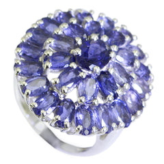Priya contemporary blue gemstone ring with multiple oval blue stones set in silver band