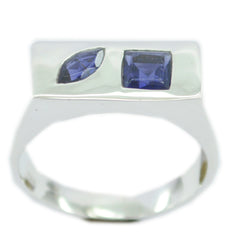 Tereza contemporary blue gemstone ring with rectangular and marquise blue stones set in silver band