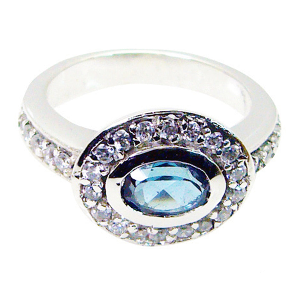 Pilar Contemporary Blue Halo Ring with Gemstones Blue Topaz Blue