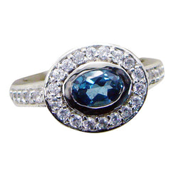 Pilar Contemporary Blue Halo Ring with Gemstones