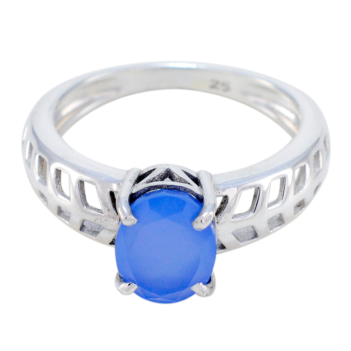 Putri Contemporary Blue Solitaire Ring Blue Chalcedony Blue