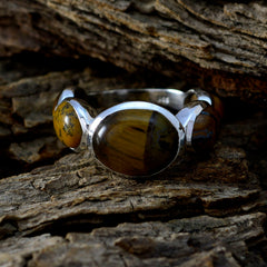 Victoria contemporary brown gemstone ring with polished oval stones set in silver band