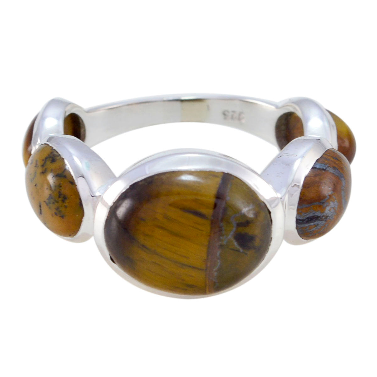 Victoria contemporary brown gemstone ring with polished silver band and oval brown stones