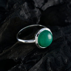 Ines Contemporary Green Solitaire Ring in Silver