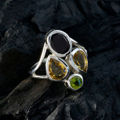 Isabella contemporary multicolor gemstone ring sterling silver with dark oval pear yellow and small round green stones