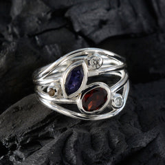 Lea contemporary multicolor gemstone ring with silver bands and various colored stones