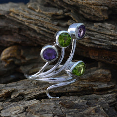 Natalie contemporary multicolor gemstone ring with green and purple stones set in silver