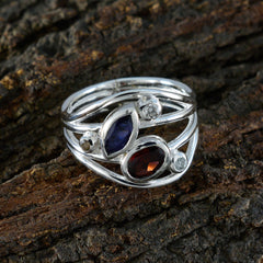 Lea contemporary multicolor gemstone ring with blue and red stones set in silver band