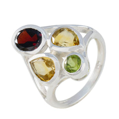 Isabella contemporary multicolor gemstone ring sterling silver with garnet red citrine yellow and peridot green