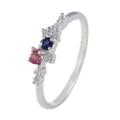 Min seo contemporary multicolor ring with pink and blue gemstones and small clear diamond accents on sterling silver band