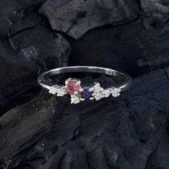 Min seo contemporary multicolor ring sterling silver thin band with pink and purple gemstones and accent diamonds