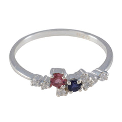 Min seo sterling silver band contemporary multicolor ring with pink and blue center stones and small diamond accents