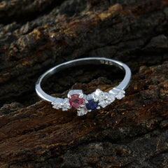Min seo contemporary multicolor ring sterling silver band with pink and blue gemstones and clear accents