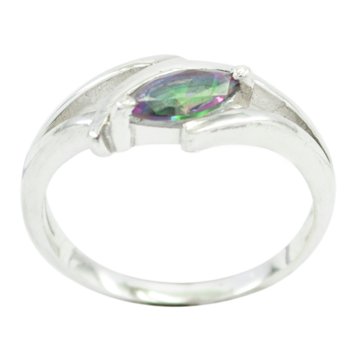 Haruka Contemporary Multicolor Solitaire Ring in Silver Mystic Quartz Multicolor