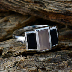 Riya contemporary multicolor trilogy ring with rectangular gemstones set in silver band