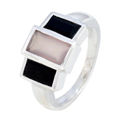 Riya contemporary multicolor trilogy ring with three rectangular stones in silver setting