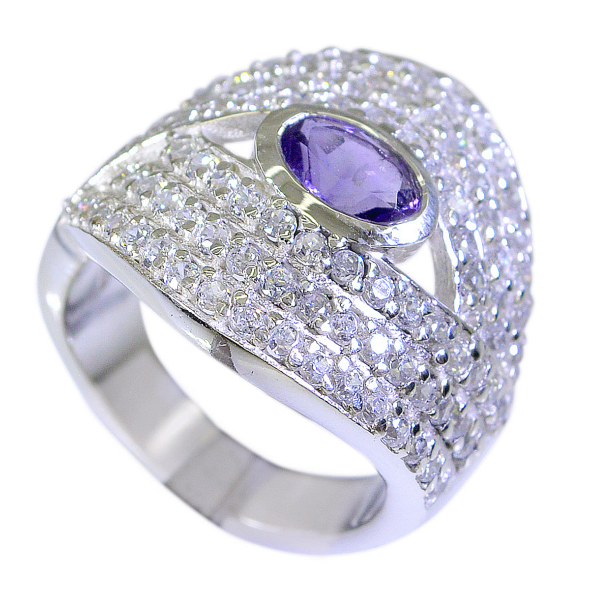 Maya Contemporary Purple Halo Ring with Gemstone Accents Amethyst Purple