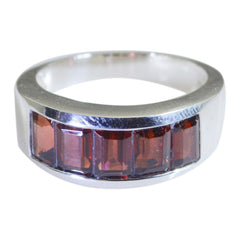 Lucy contemporary red gemstone ring featuring rectangular red stones set in silver band