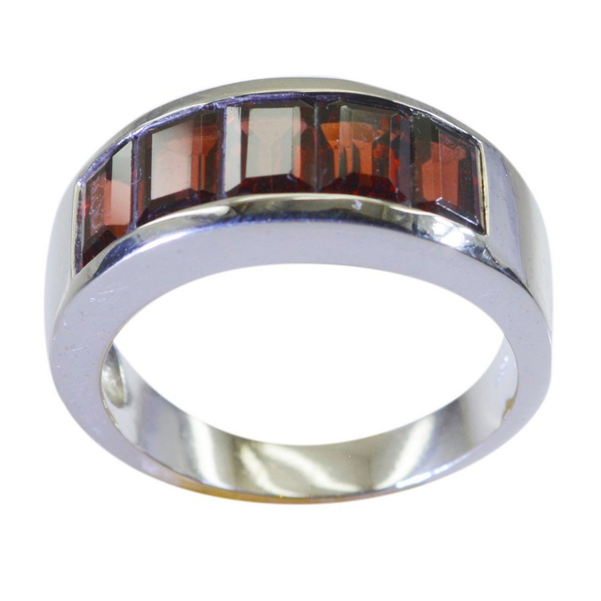 Lucy contemporary red gemstone ring with rectangular red stones set in silver band