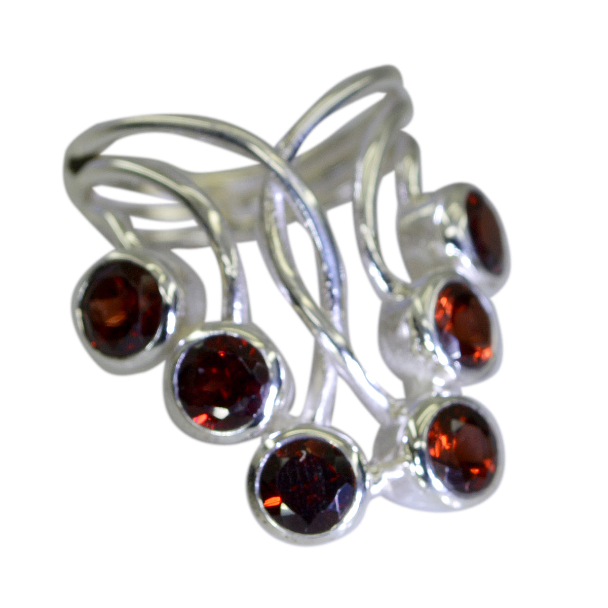 Ana Contemporary Red Gemstone Ring with Silver Design Garnet Red