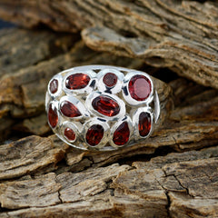 Daniela contemporary red gemstone ring with multiple oval red stones set in silver band