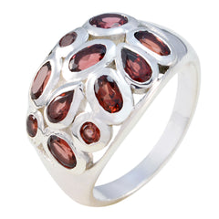 Daniela contemporary red gemstone ring with multiple red stones set in silver band
