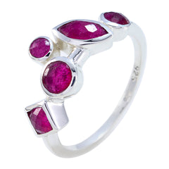 Kennedy contemporary red gemstone ring with five red gemstones set in silver band
