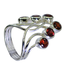 Ana Contemporary Red Gemstone Ring with Silver Design