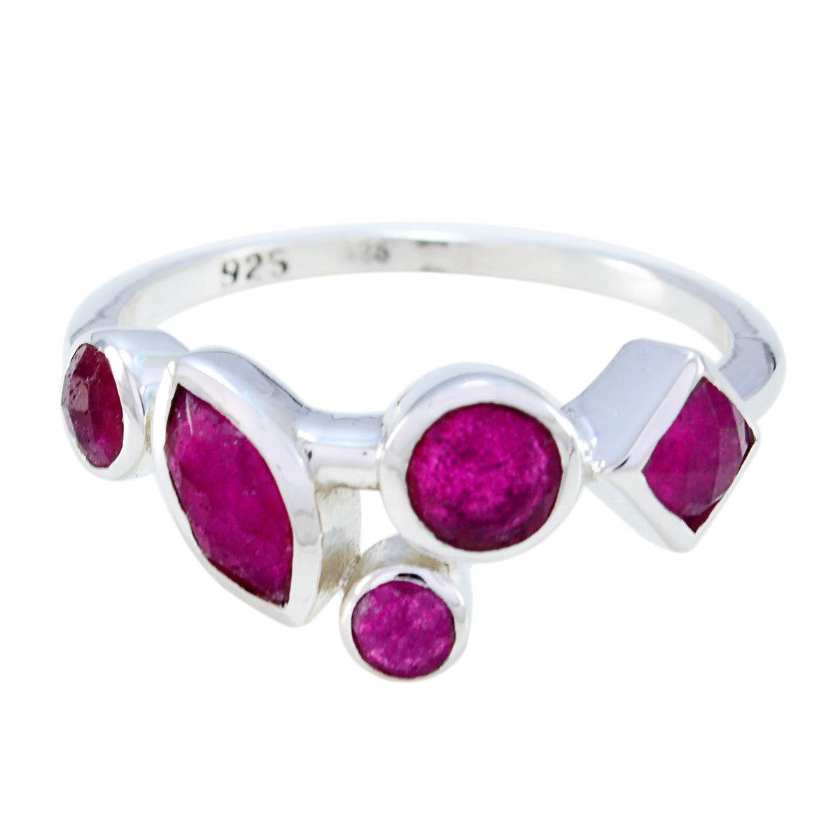 Kennedy contemporary red gemstone ring with multiple vibrant red stones set in silver band