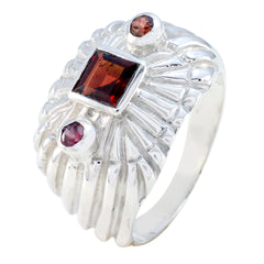 Marie contemporary red gemstone ring with square and round red stones set in silver band