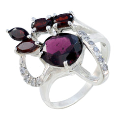 Sophia contemporary red gemstone ring with multiple red stones and silver band accented with clear crystals