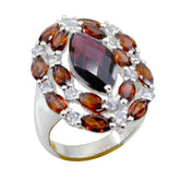 Siti contemporary red gemstone ring with marquise-cut red stones and silver band