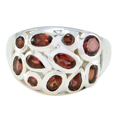 Daniela contemporary red gemstone ring featuring multiple red gemstones set in silver band