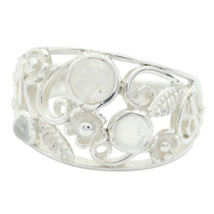 Aurora contemporary white gemstone ring with floral and leaf design in silver setting
