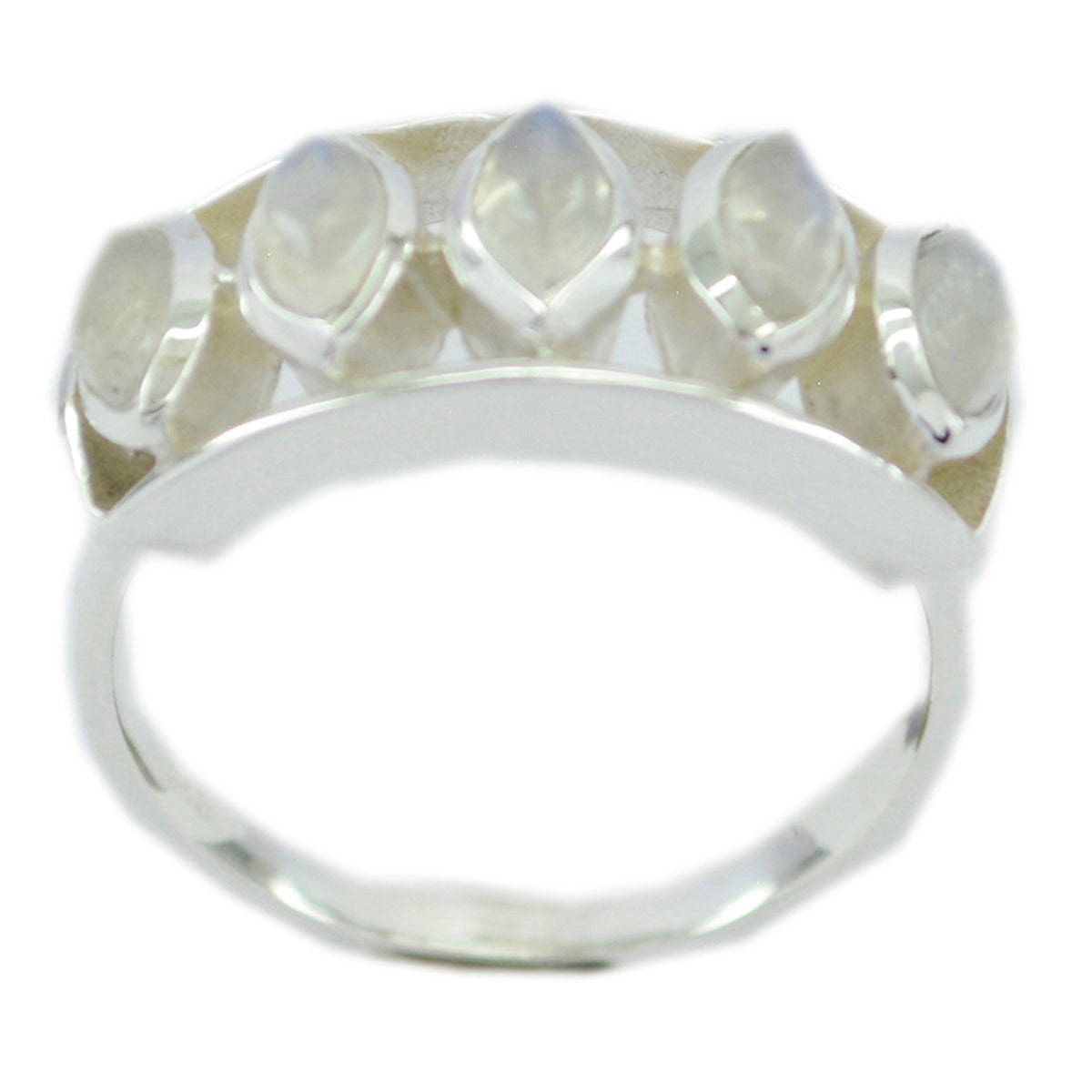 Araya contemporary white gemstone ring with five marquise-cut white gemstones set in silver band