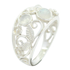 Aurora contemporary white gemstone ring featuring intricate floral and leaf design in silver