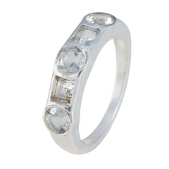 Bruna contemporary white gemstone ring on polished silver band with mixed round and baguette stones