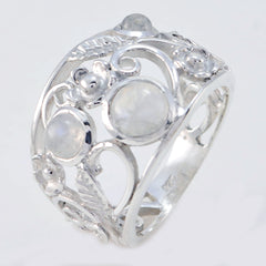 Aurora contemporary white gemstone ring with intricate floral silver design and translucent stones