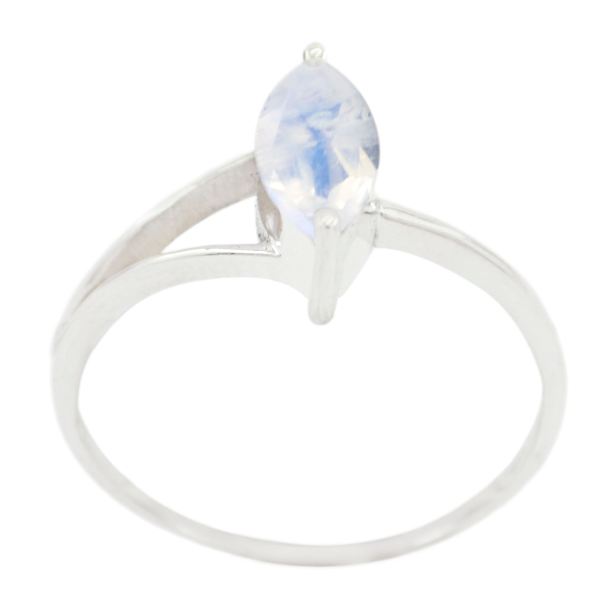 Maria Contemporary White Solitaire Ring Rainbow Moonstone White