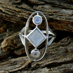 Lily sterling silver geometric ring with moonstones in oval frame square and two round stones contemporary white trilogy ring