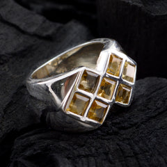 Mariana contemporary yellow gemstone ring with six square yellow stones in a silver setting