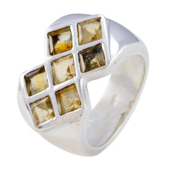 Mariana contemporary yellow gemstone ring with six square yellow stones set in silver band