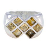 Mariana contemporary yellow gemstone ring featuring six square yellow gemstones in silver setting