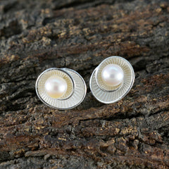 Amanda Dainty Solitaire Stud Earrings with Pearl Design